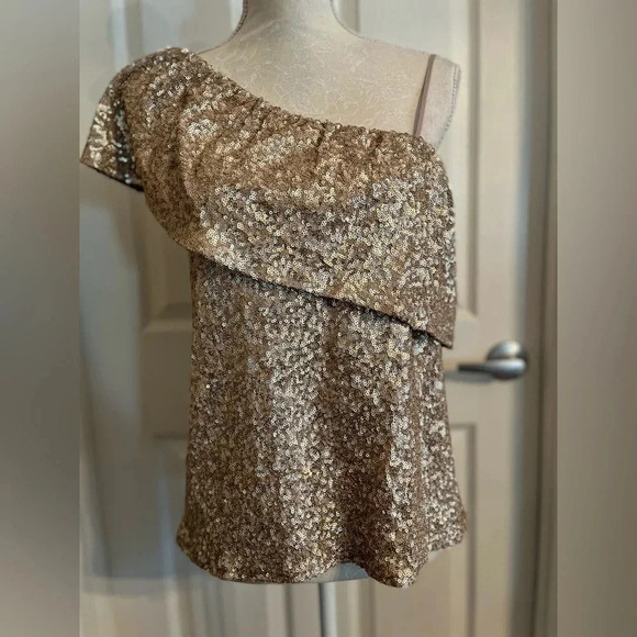 BB Dakota Clair‎ Rose Gold Sequined One Shoulder size Small. NWT - Picture 4 of 13